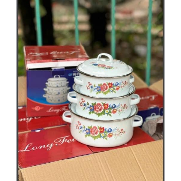 Bộ 3 chi tiết  Nồi Tráng Men