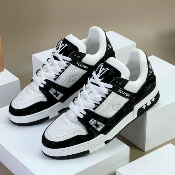 Giày Lv Louis Vuitton Trainer Black White, Giày Thể Thao Lv Đen Trắng Nam Nữ Hot Trend 2023