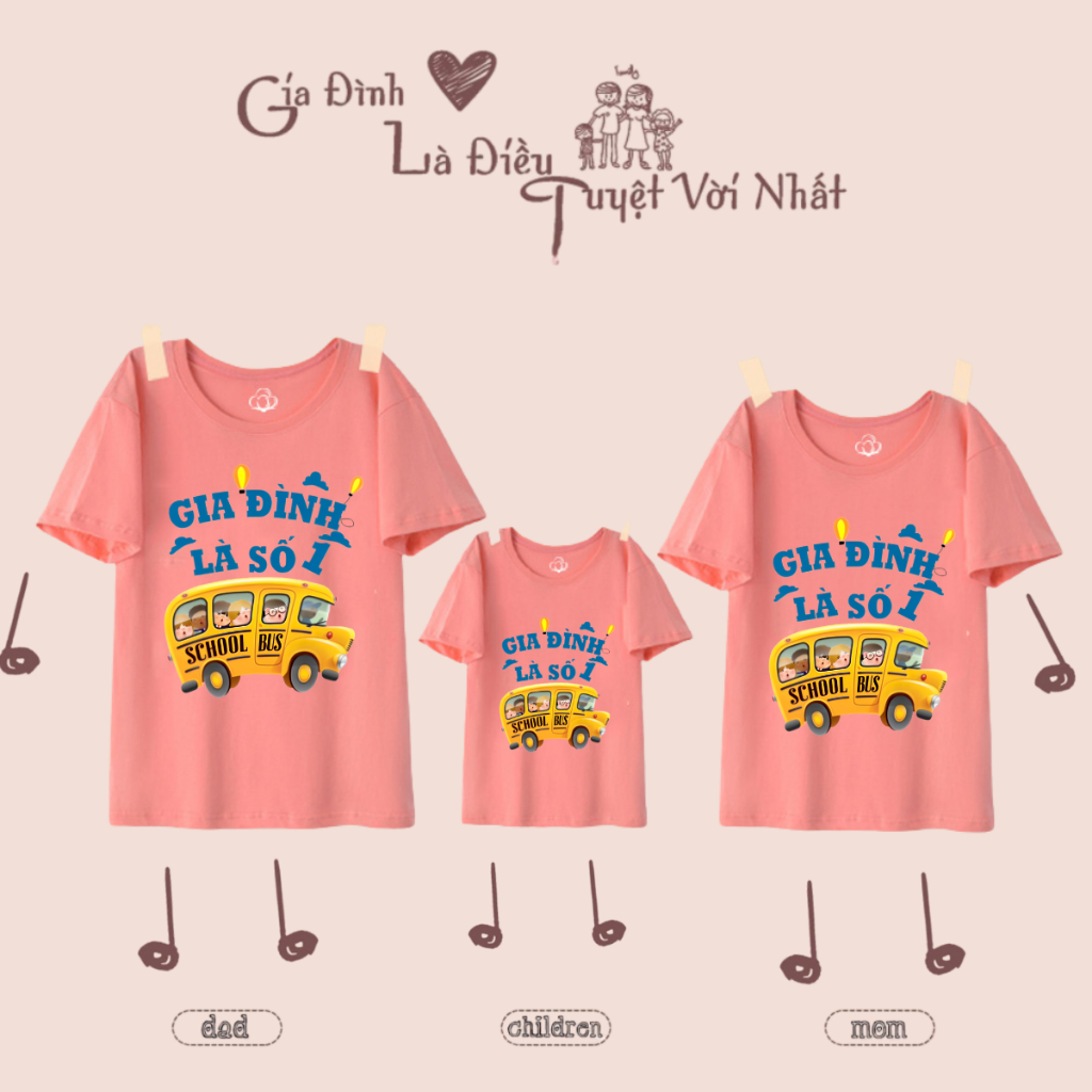Áo Thun Gia Đình, Set Áo Đồng Phục Gia Đình 3,4,5 Người Đi Chơi Du Lịch Biển, Không Quần, HÌnh Gia Đình Là Số 1