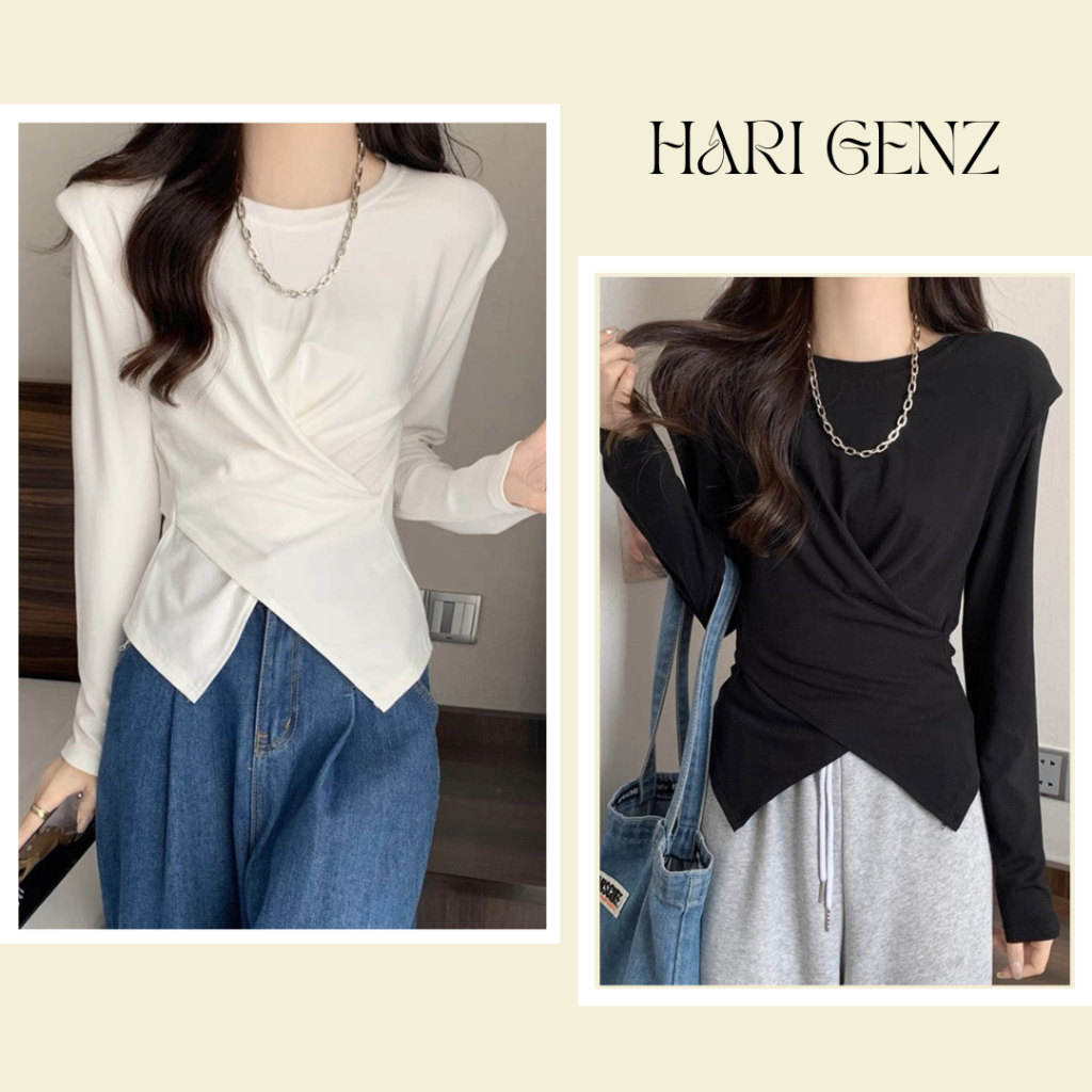 Áo xoắn vạt lệch dài tay Hot mùa thu Hari GenZ 348 P5K11