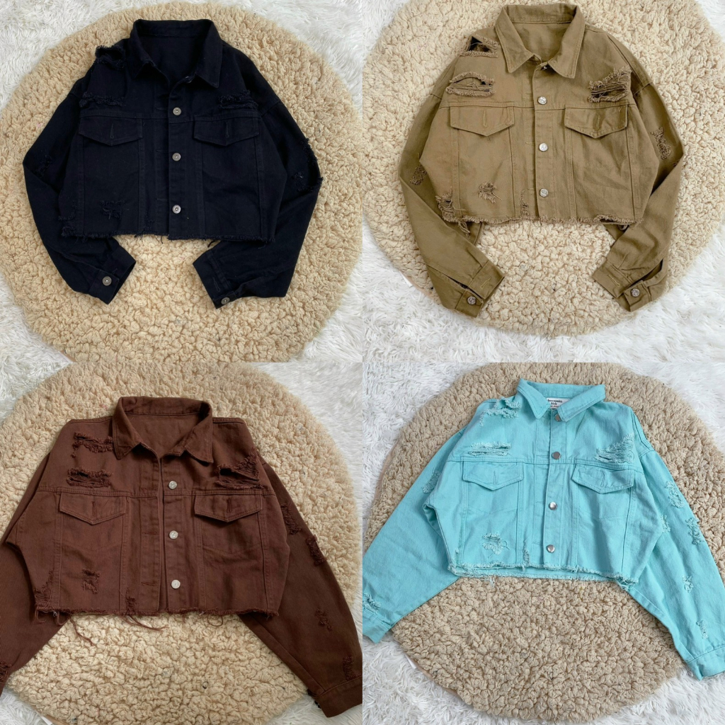 Áo khoác Jean rách crotop tua lai cá tính Bigsize 39-65kg