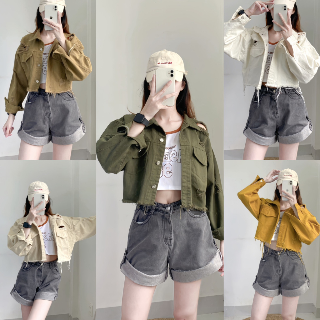 Áo khoác Jean rách crotop tua lai cá tính Bigsize 39-65kg