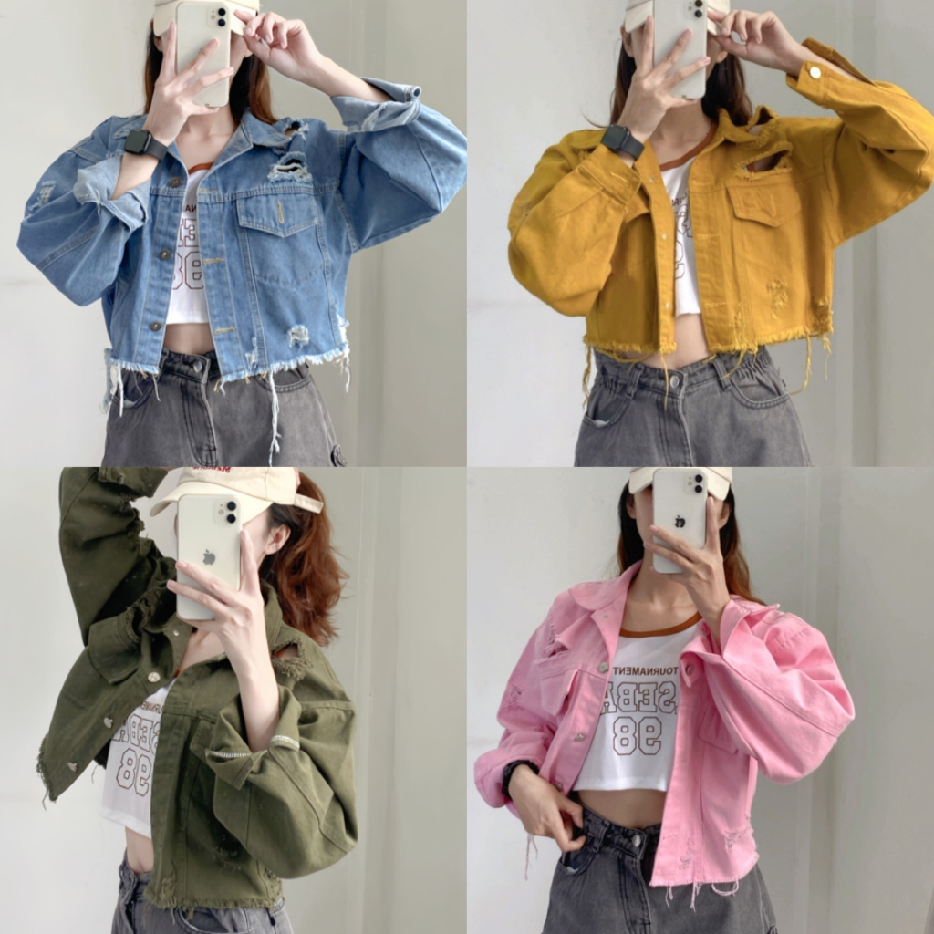 Áo khoác Jean rách crotop tua lai cá tính Bigsize 39-65kg