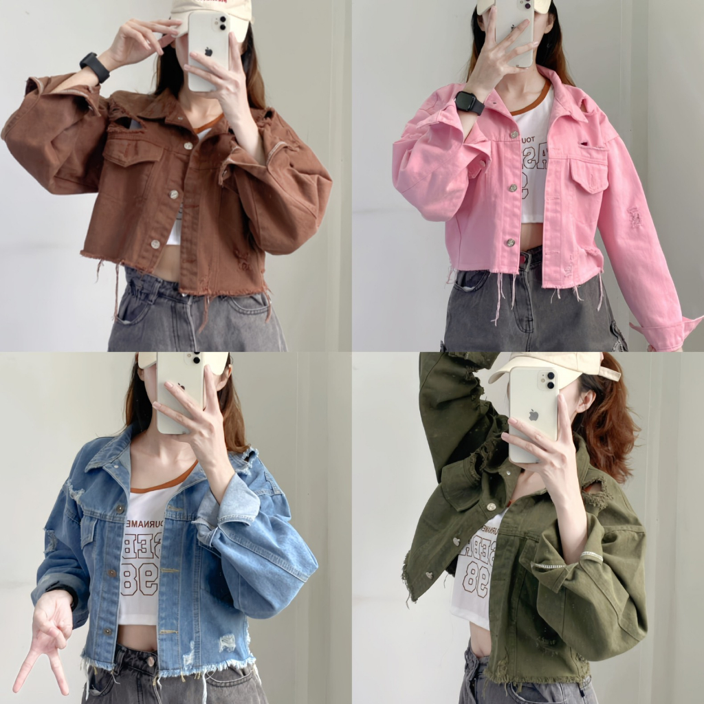 Áo khoác Jean rách crotop tua lai cá tính Bigsize 39-65kg