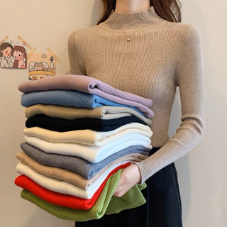  Áo len tăm cổ 3 phân nữ tay dài dáng ôm body kiểu cổ lọ áo thun dệt kim giữ nhiệt hàng Quảng Châu cao cấp 