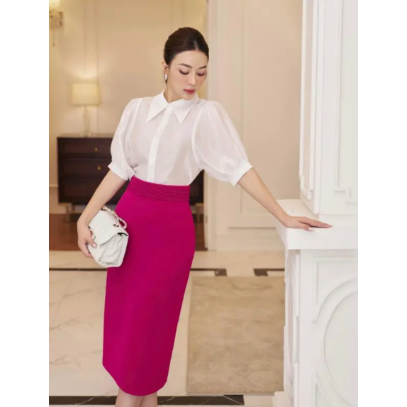 Chân Váy Bút Chì Xếp Ly Cạp Thanh Lịch Thời Trang Dành Cho Các Chị Em Công Sở Dài 70cm