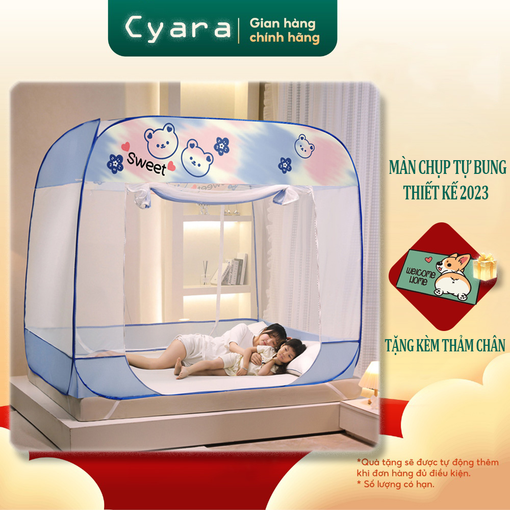 Màn chụp tự bung đỉnh vuông Mẫu mùng chụp tự bung người lớn chống muỗi gấp gọn tiện dụng