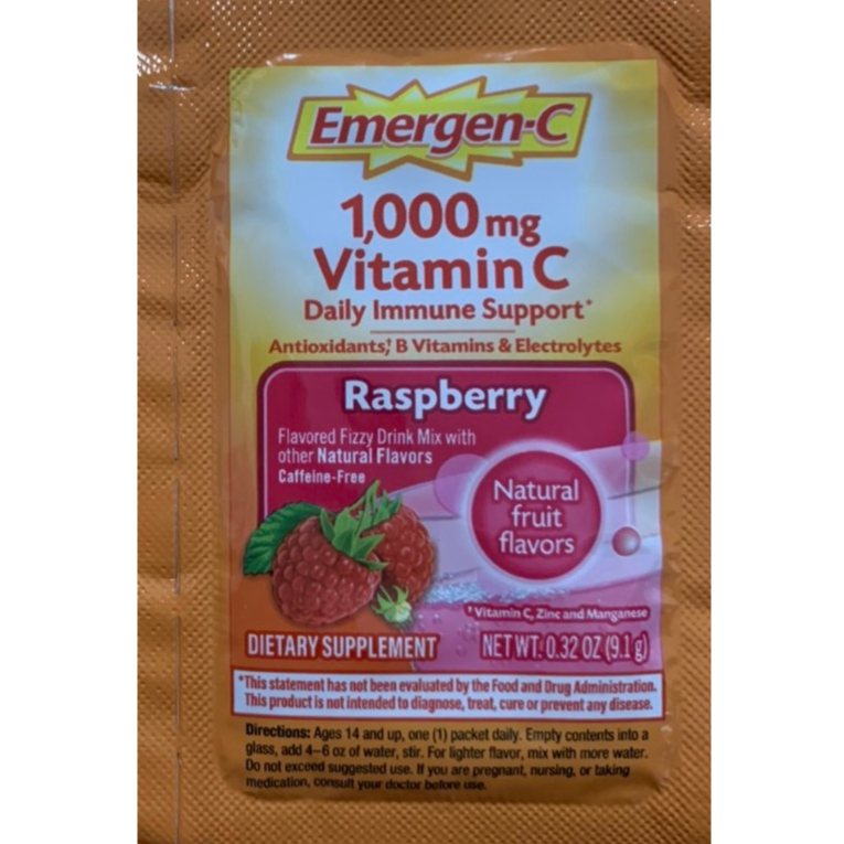 Gói 9gam Bột Xủi Hòa Tan Emergen C bổ sung vitamin C 1000mg có 3 mùi cam, quýt, Mâm xôi của Mỹ