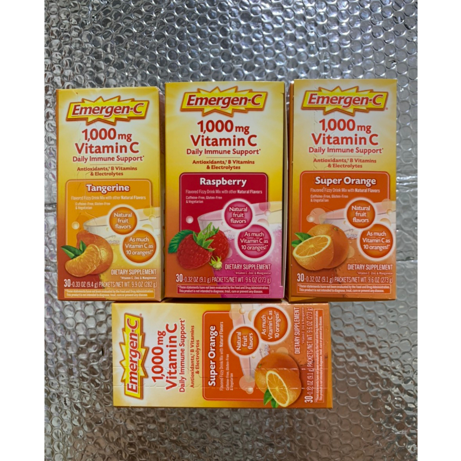 Gói 9gam Bột Xủi Hòa Tan Emergen C bổ sung vitamin C 1000mg có 3 mùi cam, quýt, Mâm xôi của Mỹ