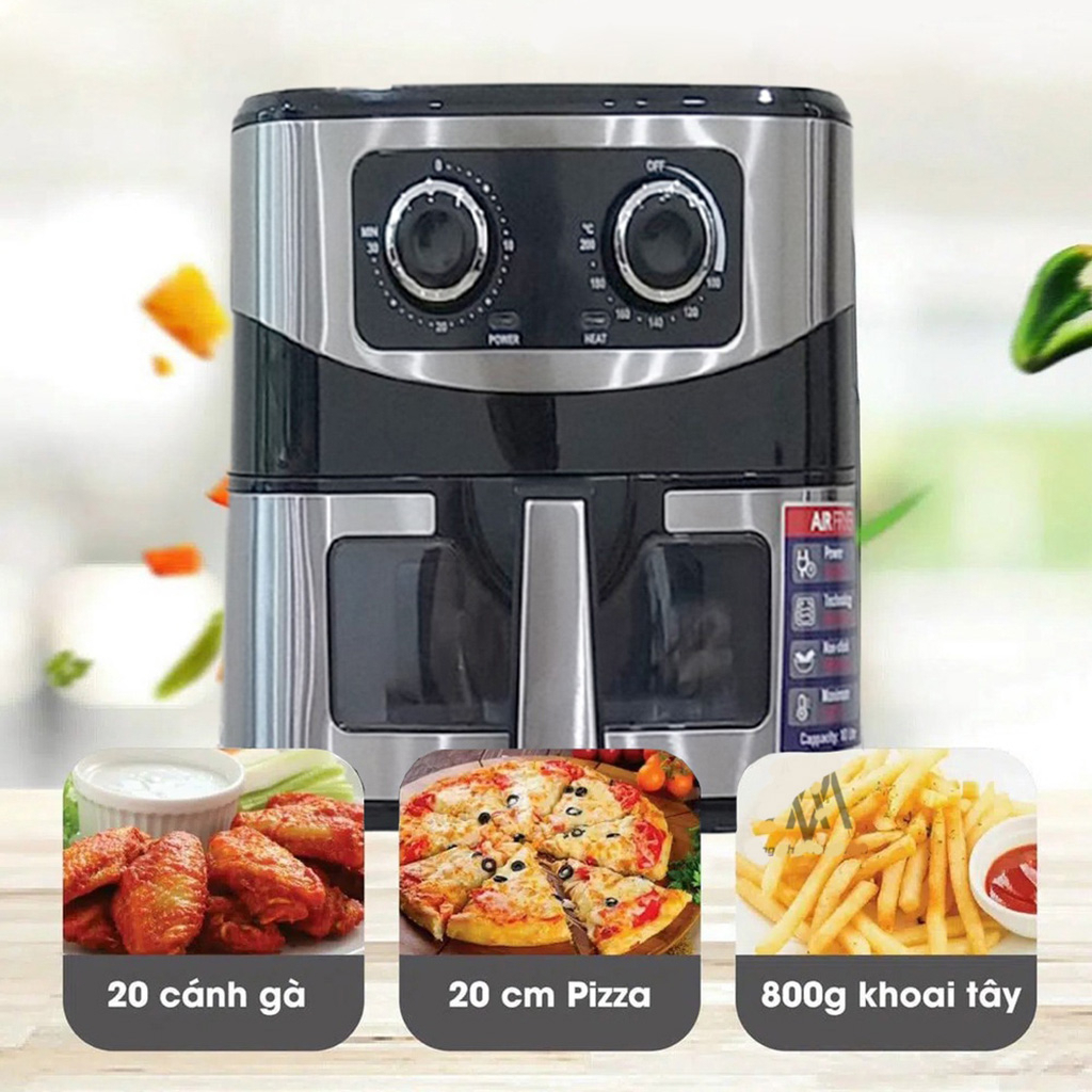 Nồi chiên không dầu 12L Seka - SHARP ThaiLand KS12 mặt trước có kính kiểm soát nướng, Dung tích 12L