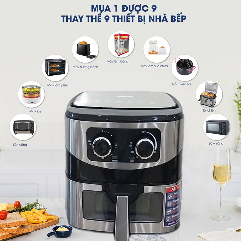 Nồi chiên không dầu 12L Seka - SHARP ThaiLand KS12 mặt trước có kính kiểm soát nướng, Dung tích 12L