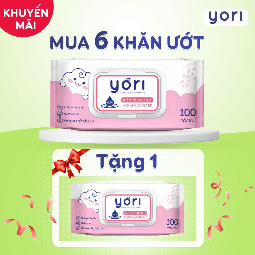 Khăn ướt dịu nhẹ không mùi Yori cho bé 100 tờ