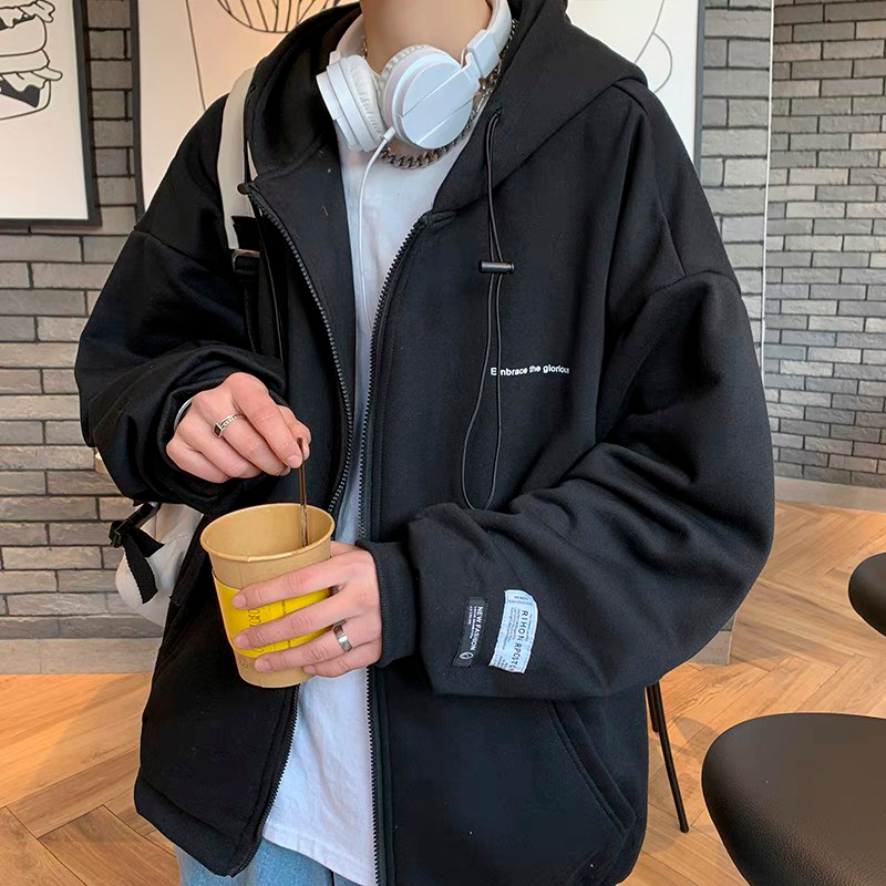 Áo khoác Hoodie zip unisex - Thêu chữ trước ngực - Áo hoodie có mũ trùm đầu phong cách Hàn Quốc. X.STORE.