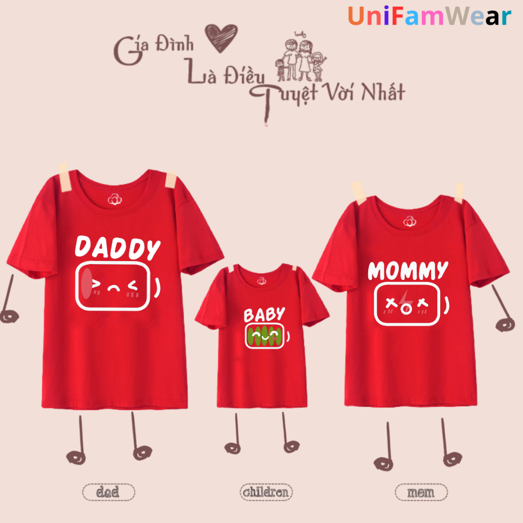 Áo Thun Gia Đình, Set Áo Đồng Phục Gia Đình 3,4,5 Người Đi Chơi Du Lịch Biển, Hình Pin Tim, UniFamWear