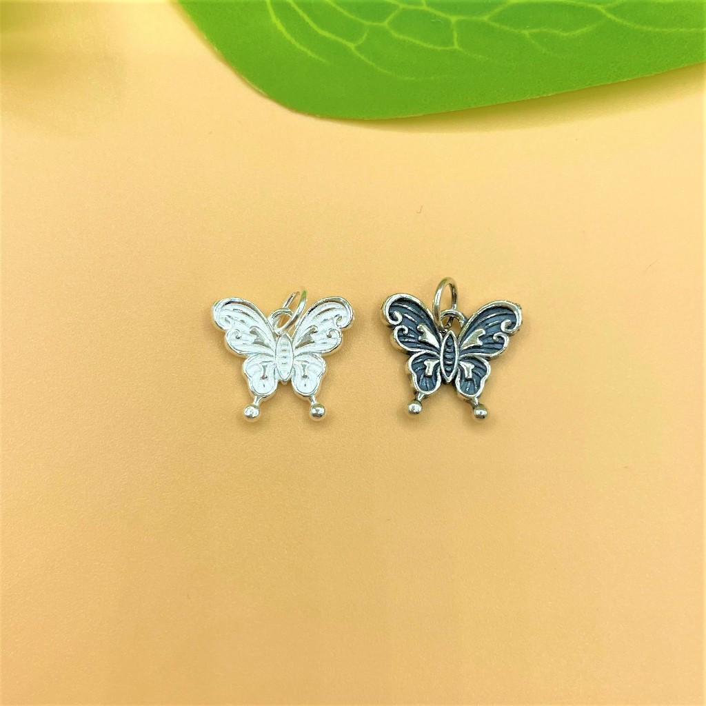 Charm treo hình bướm khắc hoa văn tinh xảo bạc thái và bạc trắng 925 - Charm Bạc 925 - Mã CA1155 CB1100
