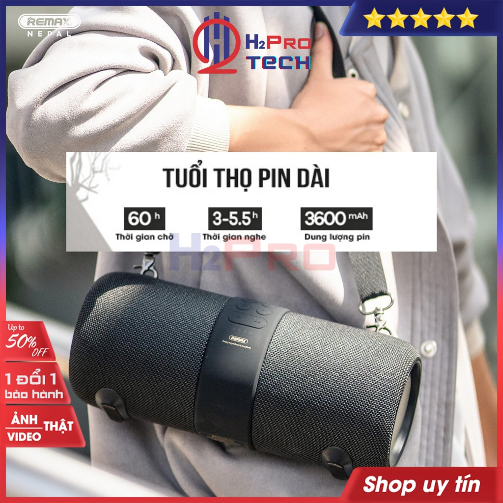 Loa Bluetooth Chống Nước Remax RB-M55 14W, Nhạc Hay-Bass Căng, USB-TF-AUX-FM, Loa Nghe Nhạc Remax Cao Cấp-H2pro Tech