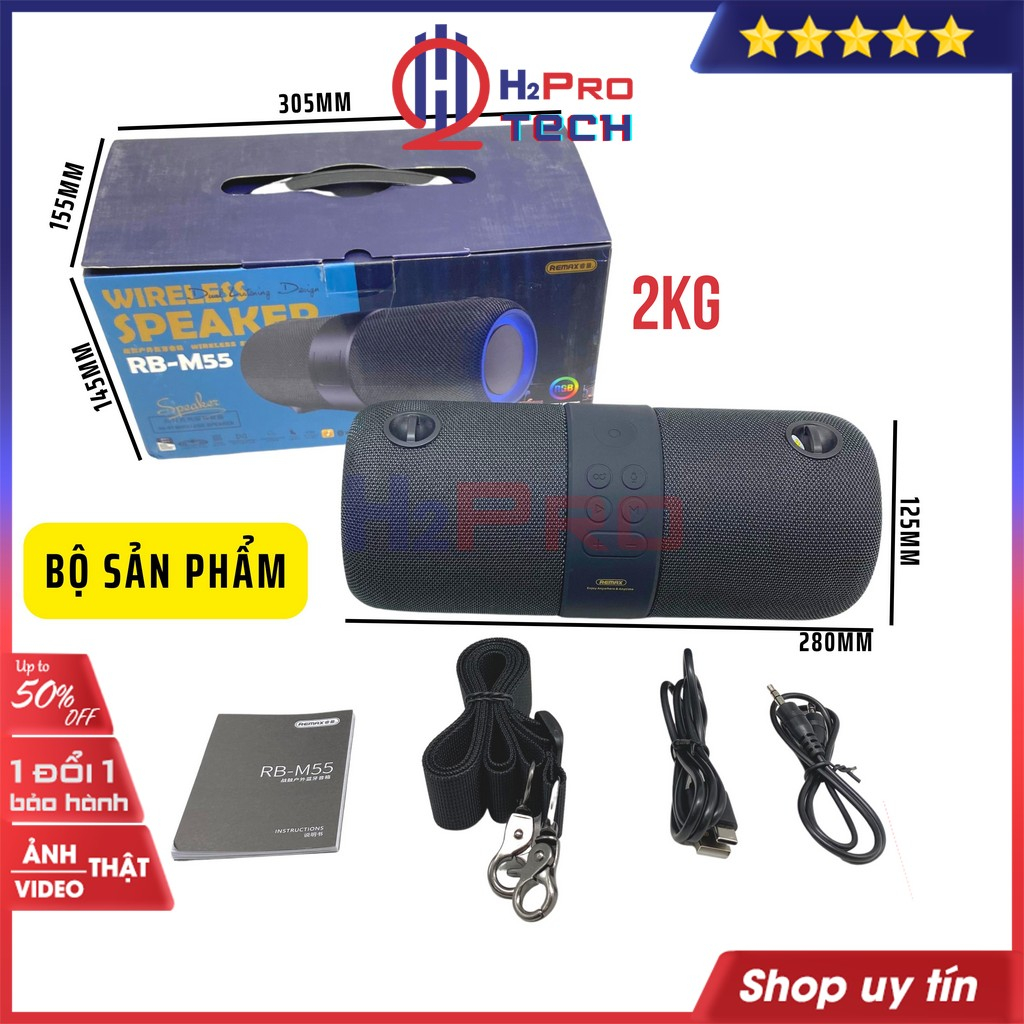 Loa Bluetooth Chống Nước Remax RB-M55 14W, Nhạc Hay-Bass Căng, USB-TF-AUX-FM, Loa Nghe Nhạc Remax Cao Cấp-H2pro Tech