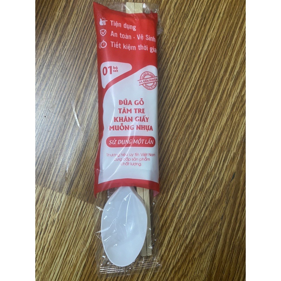 COMBO đũa, muỗng, tăm, khăn giấy(100 bộ)