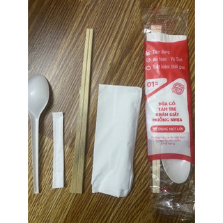 COMBO đũa, muỗng, tăm, khăn giấy(100 bộ)