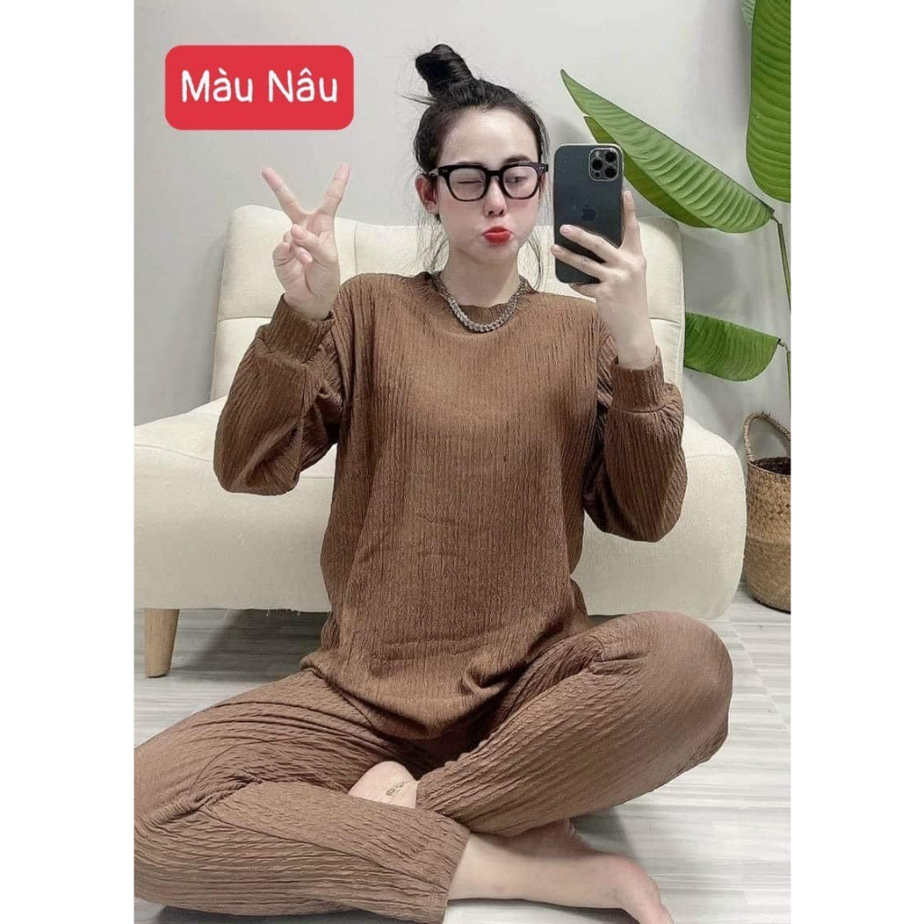 Set bộ xốp nhật trơn ủ kem tay dài - Form rộng - S18