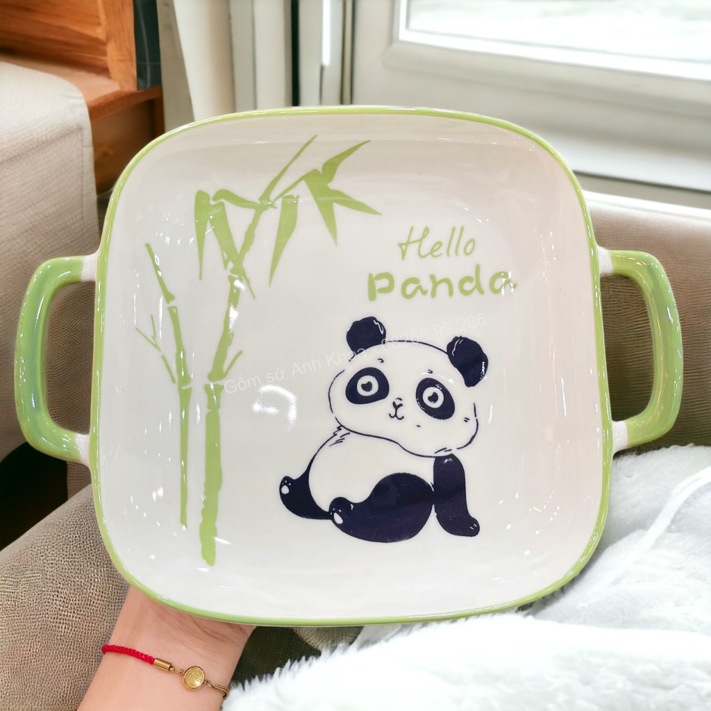 Bộ Bát Đĩa Gốm Sứ Decor, Bát Ăn Cơm, Bát Ăn Chè, Chén Dĩa Dễ Thương Bộ Bát Gấu Panda Xanh Lá xinh yêu Gomsudecor21