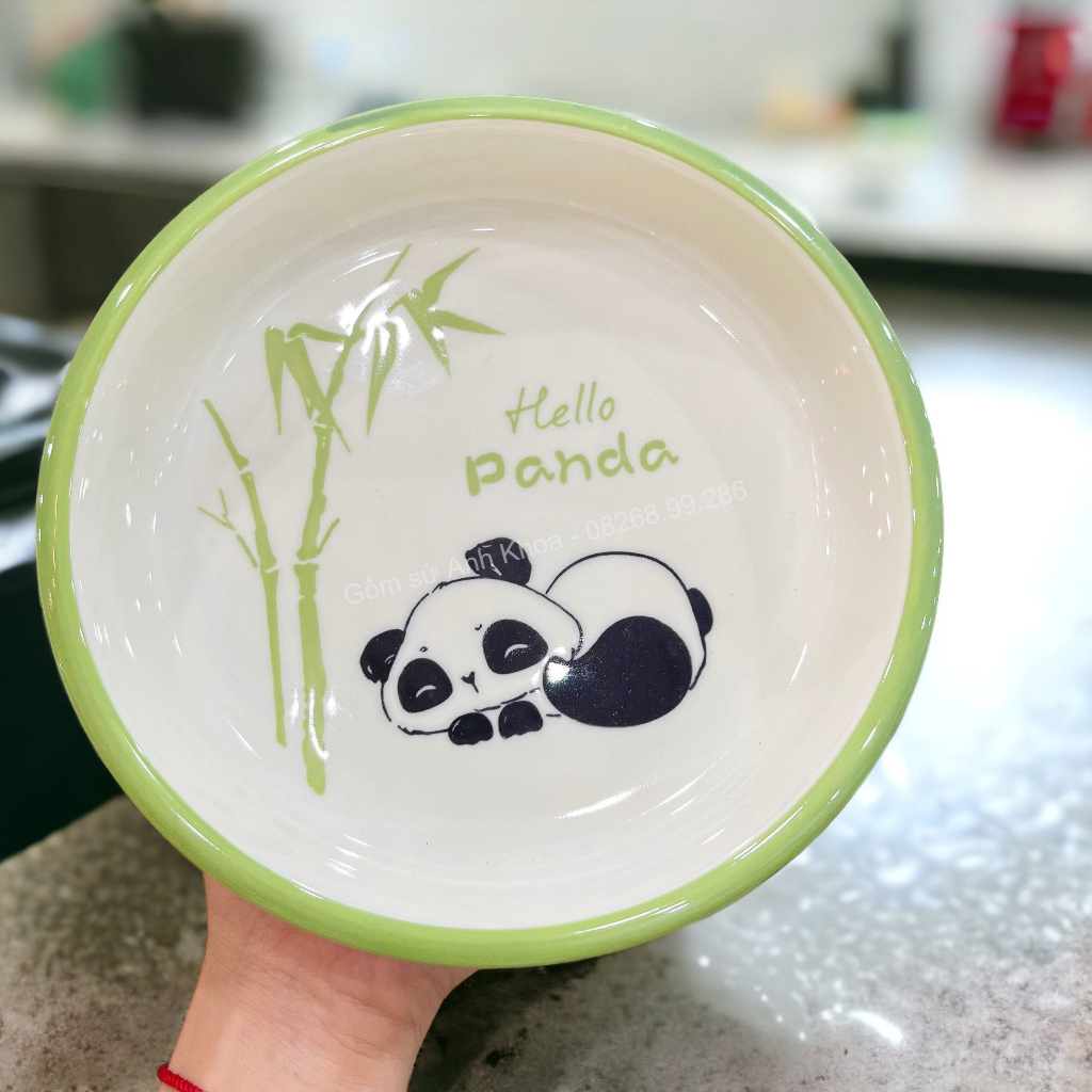 Bộ Bát Đĩa Gốm Sứ Decor, Bát Ăn Cơm, Bát Ăn Chè, Chén Dĩa Dễ Thương Bộ Bát Gấu Panda Xanh Lá xinh yêu Gomsudecor21
