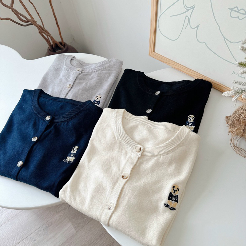 Áo Khoác Cardigan Thêu Hình Gấu Steve Tay Dài Chất Len Mềm Mịn Dày Dặn  - OSAA DAILY