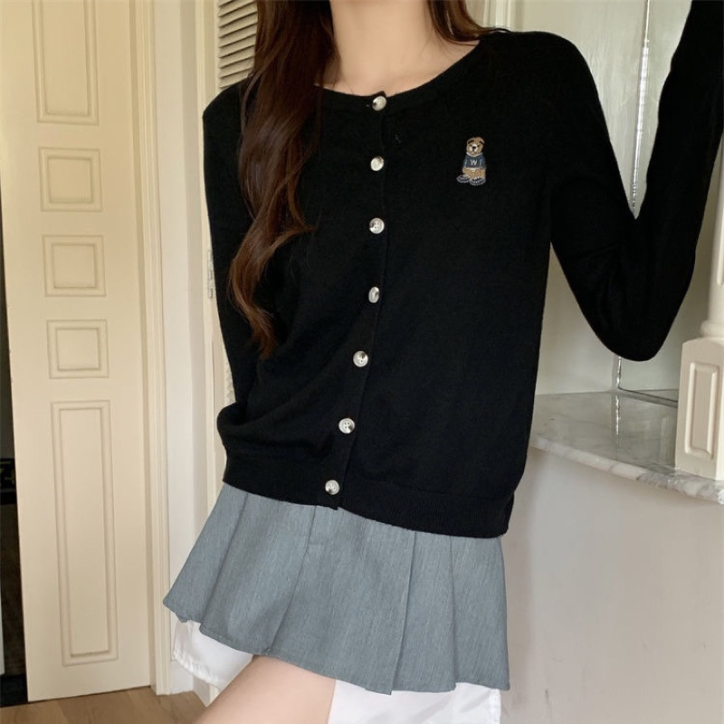 Áo Khoác Cardigan Thêu Hình Gấu Steve Tay Dài Chất Len Mềm Mịn Dày Dặn  - OSAA DAILY