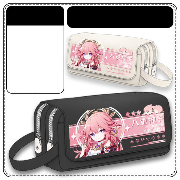 Hộp bút vải canvas khóa trắng in hình nhân vật game GENSHIN IMPACT chibi đi học