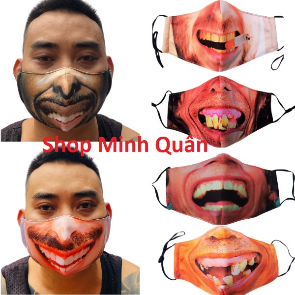 Khẩu trang mặt người cười hài hước vui nhộn ,chất liệu vải 2 lớp kháng khuẩn