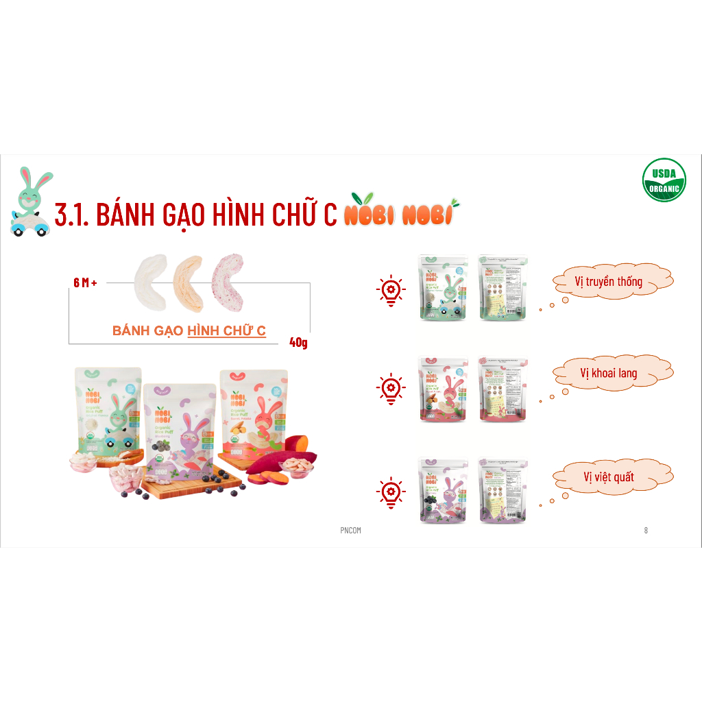Snack Bánh Gạo Ăn Dặm Hữu Cơ NOBI NOBI Hình Chữ C Túi 40g Cho Bé Từ 6M+