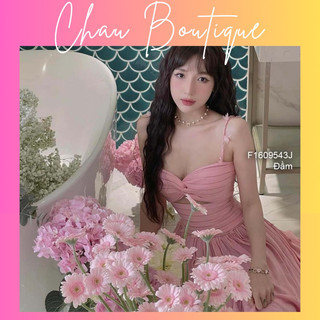 Đầm maxi 2 dây kết hoa xếp ly eo xoắn ngực sang trọng!