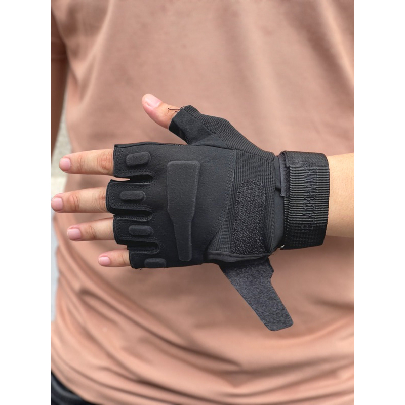 GĂNG TAY NGẮN NGÓN  BLACKHAWK ĐEN ĐI XE MÁY , TẬP GYM THỂ THAO