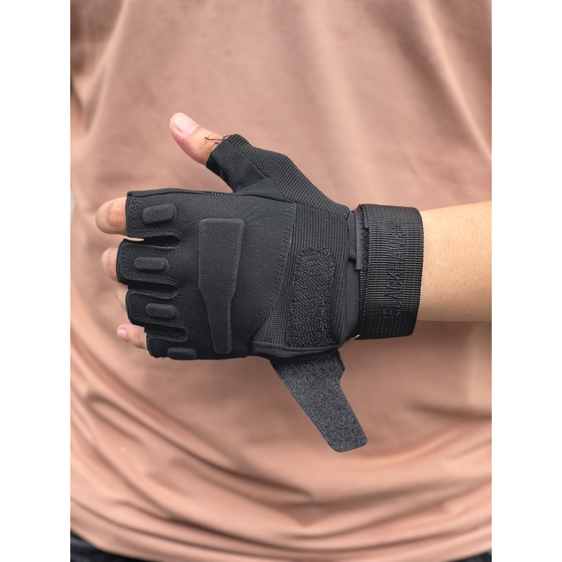 GĂNG TAY NGẮN NGÓN  BLACKHAWK ĐEN ĐI XE MÁY , TẬP GYM THỂ THAO