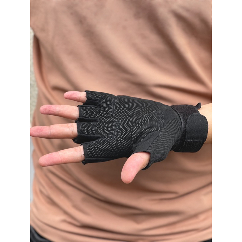GĂNG TAY NGẮN NGÓN  BLACKHAWK ĐEN ĐI XE MÁY , TẬP GYM THỂ THAO