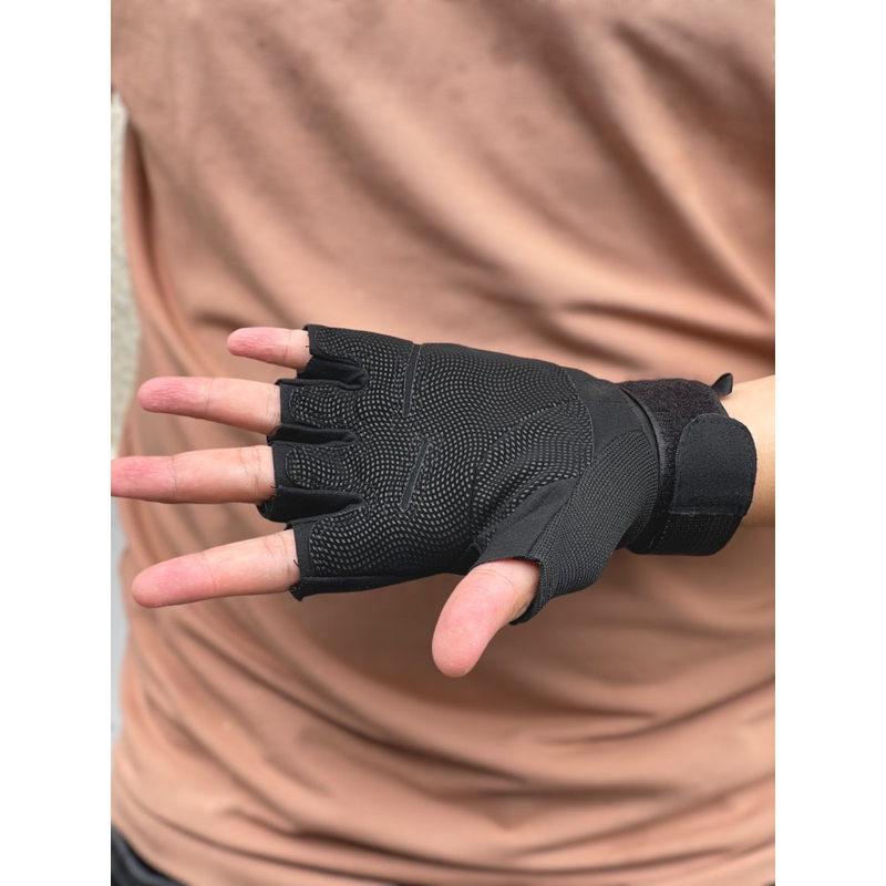 GĂNG TAY NGẮN NGÓN  BLACKHAWK ĐEN ĐI XE MÁY , TẬP GYM THỂ THAO