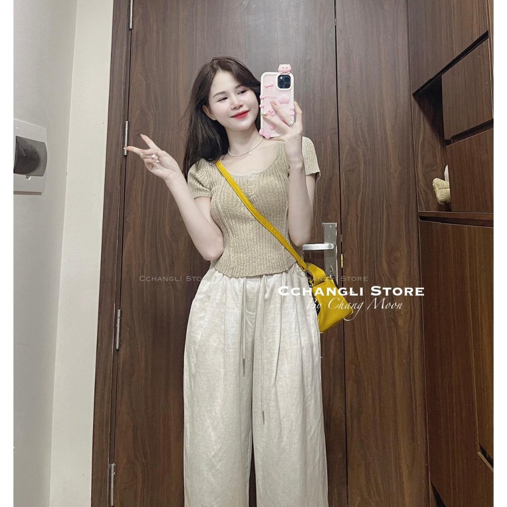 SÉT ÁO LEN CỘC TAY MIX QUẦN SUÔNG SANG CHẢNH CHO NỮ
