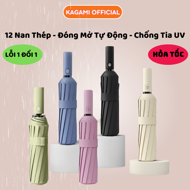 Ô Dù Gấp Gọn Kagami Ô Đi Mưa 12 Nan Chống Tia UV Cao Cấp