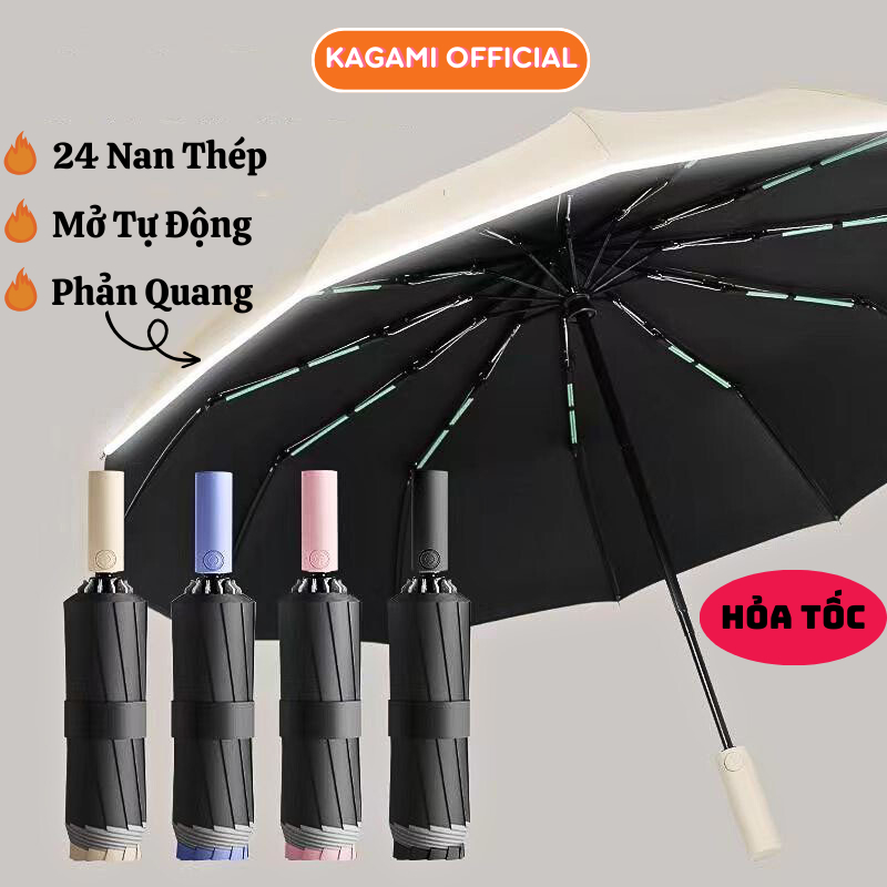 Ô Dù Che Mưa Đi Nắng Kagami 24 Nan Đóng Mở Tự Động Chống Tia UV Phản Quang