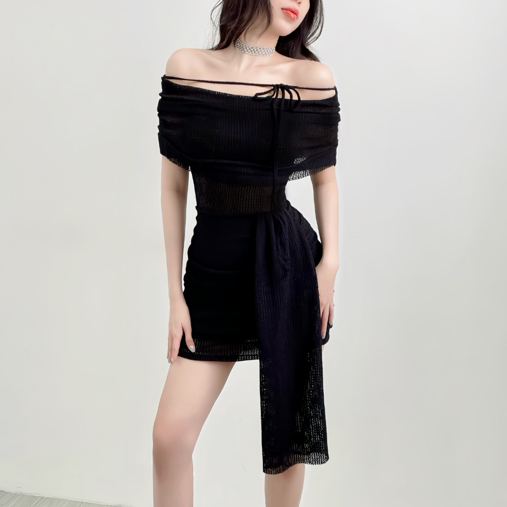 Đầm trễ vai ôm body Jasper Dress NGOCCLOTHING nữ  Váy ngắn ôm body chất liệu thun dệt kim đơn giản, quyến rũ