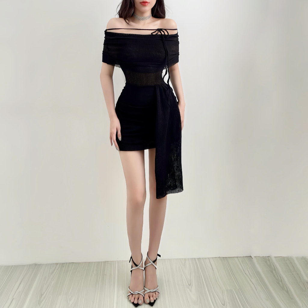 Đầm trễ vai ôm body Jasper Dress NGOCCLOTHING nữ  Váy ngắn ôm body chất liệu thun dệt kim đơn giản, quyến rũ