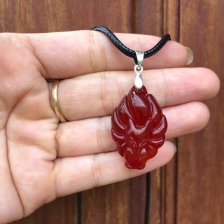 Mặt dây chuyền hồ ly chúa màu đỏ đá m.ã n.ão tự nhiên_tặng kèm dây đeo và móc