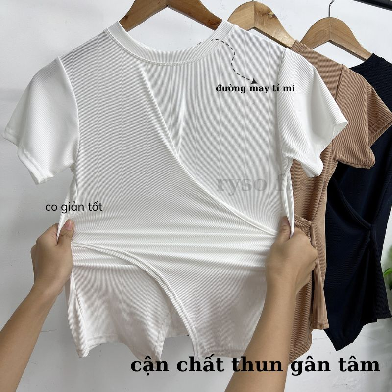 Áo Thun Xoắn Eo  Cổ Tròn RYSO FASHION Cộc Tay Vạt Chéo