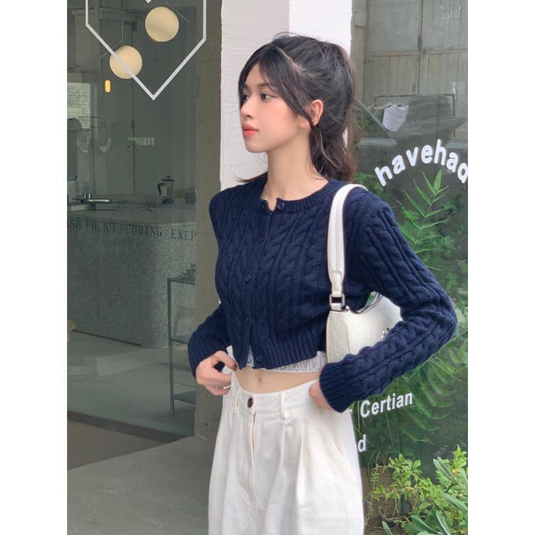 Áo cardigan len dáng croptop ngắn cổ tròn có khuy MSP 552