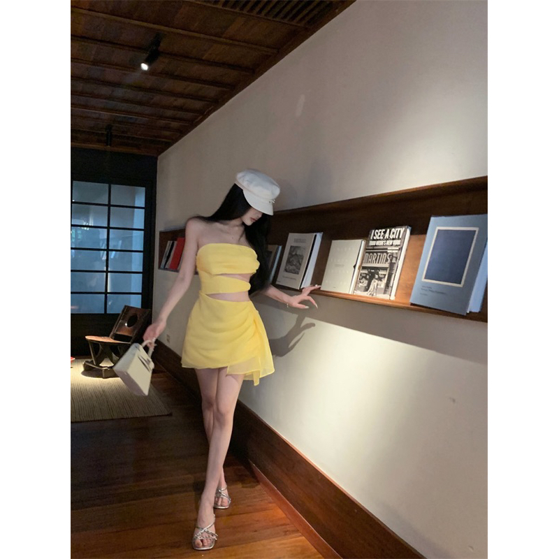 ROSALEE Đầm voan cúp ngực màu vàng sang chảnh cho nữ Rein Dress