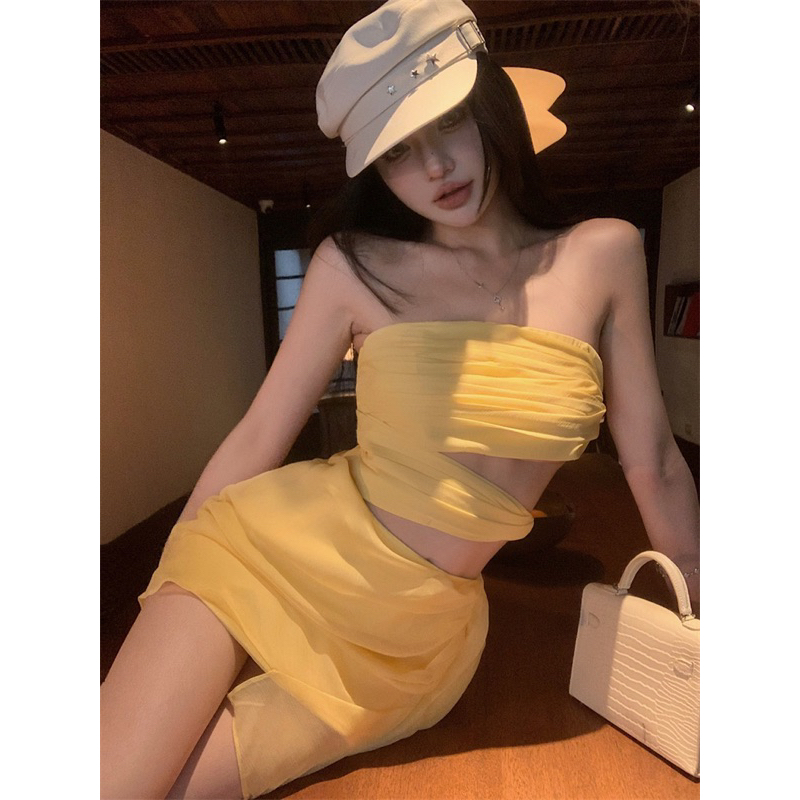 ROSALEE Đầm voan cúp ngực màu vàng sang chảnh cho nữ Rein Dress