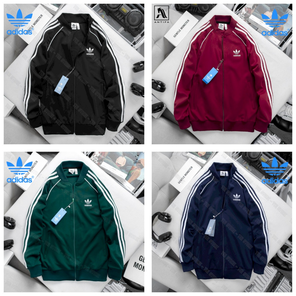Áo Khoác Bomber Adjdas Thể Thao Nam Vải Thun Nỉ Dày Co Giãn Khóa Chống Nước Áo Khoác 3 Sọc kẻ