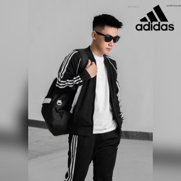 Áo Khoác Bomber Adjdas Thể Thao Nam Vải Thun Nỉ Dày Co Giãn Khóa Chống Nước Áo Khoác 3 Sọc kẻ