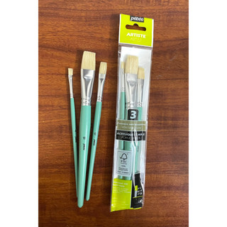 Set 3 Cọ Flat Cọ Dẹt Lông Thú Pebeo (Cán Gỗ FSC 100%)