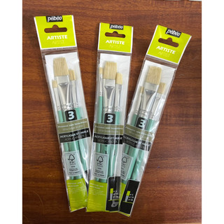 Set 3 Cọ Flat Cọ Dẹt Lông Thú Pebeo (Cán Gỗ FSC 100%)